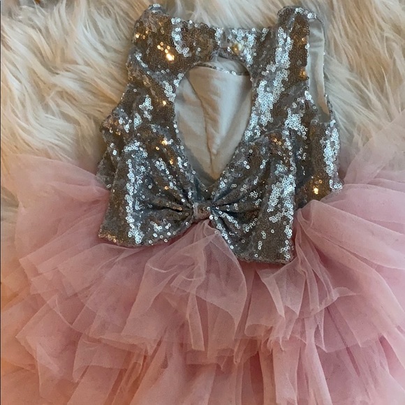 Pink Tutu silver sequined dress with lace Appliqué - Picture 7 of 9